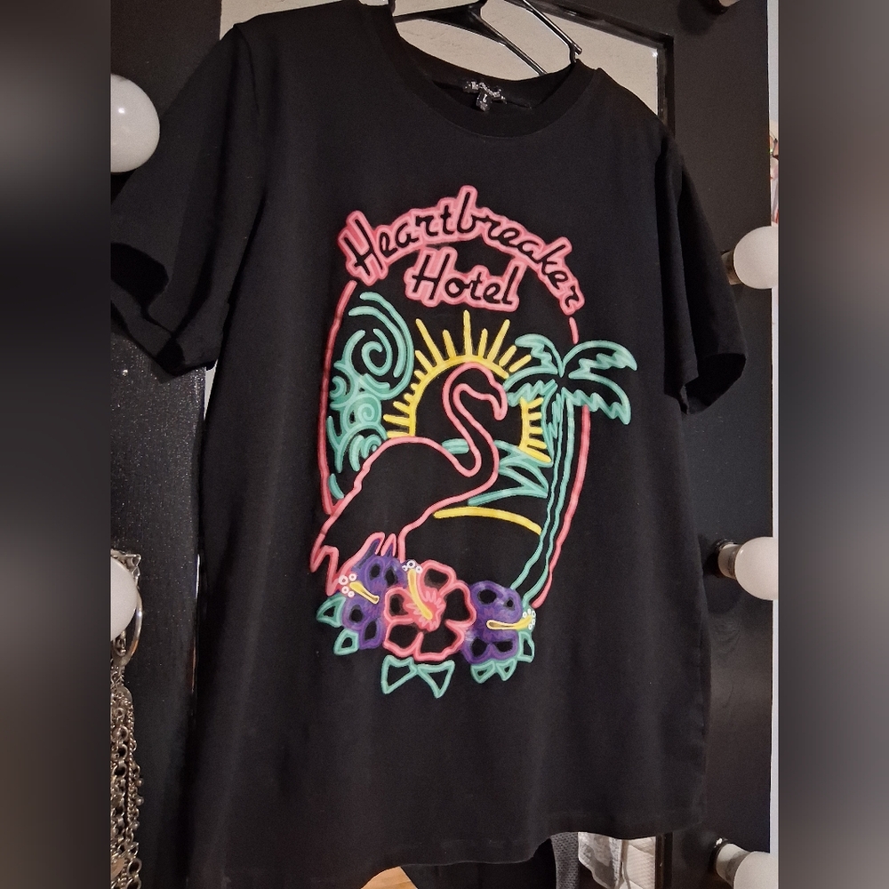 Black Tee with Pink Flamingo
